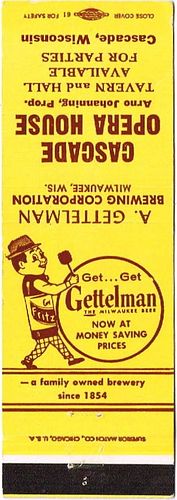 1959 Gettelman Beer WI-GET-14, Cascade Opera House - Arno Johanning Cascade Wisconsin