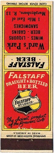 1938 Falstaff Beer MO-FALS-3, Ward's Park Route 13 Murphysboro., Saint Louis, Missouri