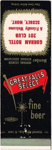 1951 Great Falls Select Beer MT-GF-1, Gorham Hotel & 201 Club Scobey, Montana
