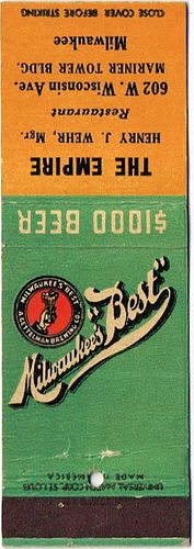 1935 Milwaukee's "Best" Beer WI-GET-3, The Empire Mariner Tower Building Milwaukee Wisconsin - Henry J Wehr