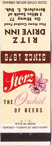 1954 Storz Beer NE-STORZ-12, Ritz Drive Inn Highway 77 Beresford South Dakota