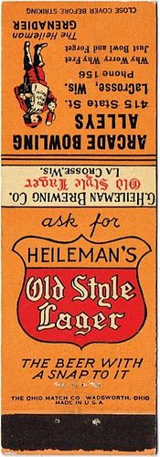 1937 Old Style Lager Beer WI-HEIL-8, Arcade Bowling Alley at 415 State St. La Crosse Wisconsin