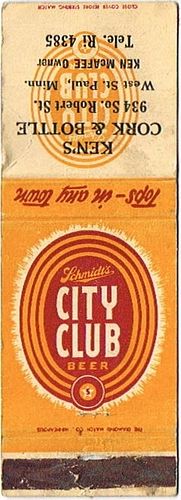 1952 Schmidt's City Club Beer MN-JS-33, Ken's Cork & Bottle Â 934 South Robert St. St. Paul, Saint Paul, Minnesota