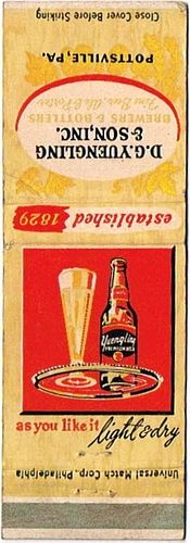 1948 Yuengling Beer PA-YUENG-1, Longneck Bottle Pilsener Glass, Pottsville, Pennsylvania