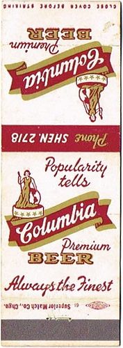 1956 Columbia Beer (brown) PA-COLU-5, Shenandoah, Pennsylvania
