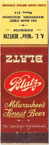 1948 Blatz Beer WI-BZ-12, A. E. Mike Bentzin Watertown Wisconsin