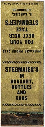 1947 Stegmaier's Gold Medal Beer PA-STEGM-C, E. Larlick Distributor, Wilkes-Barre, Pennsylvania