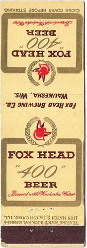 1948 Fox Head "400" Beer WI-FH-10, Waukesha, Wisconsin