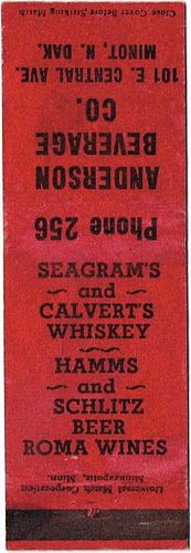 1944 Hamm's/Schlitz Beer MN-HAMM-C, Anderson Beverage Co. at 101 East Central Avenue Minot North Dakota