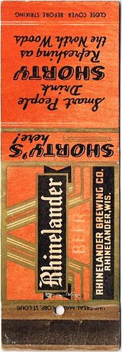 1935 Rhinelander Beer WI-RHINE-2, Smart People Drink Shorty - Refreshing as the North Woods, Rhinelander, Wisconsin
