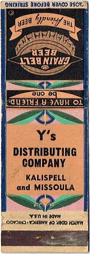1938 Grain Belt Beer MN-MINN-4, Y's Distributing Co. Kalispell & Missoula Montana