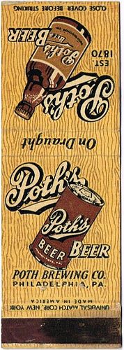 1935 Poth's Beer PA-POTH-2, Blank Reverse., Philadelphia, Pennsylvania