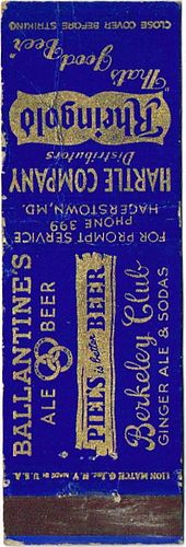 1942 Rheingold Beer NY-LIEB-C, Hartle Company Distributors in Hagerstown Maryland