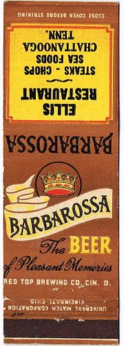 1937 Barbarossa Beer OH-RT-2, Ellis Restaurant Chattanooga Tennessee, 