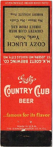 1940 Goetz Country Club Beer MO-GOETZ-14, Cozy Lunch York Nebraska- Robert Schultz