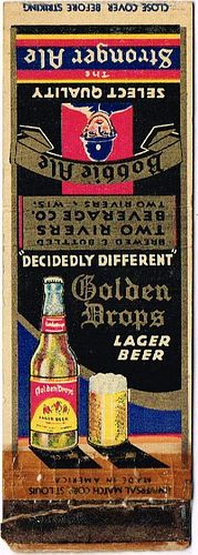 1937 Golden Drops Lager Beer/Bobbie Ale WI-TR-3, Scarce! Reinforced striker, Two Rivers, Wisconsin