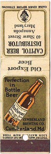 1935 Old Export Brand Beer MD-CUMB-5, Capitol Beer Distributor 40 Shaw St. Annapolis Maryland
