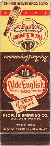 1945 Regal Supreme Beer/Olde English "600" Malt Liquor MN-PEOPLE-3, Duluth, Minnesota