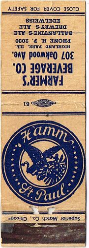 1935 Hamm St. Paul MN-HAMM-8, Farmer's Beverage Co. 307 Oakwood Avenue Highland Park Illinois