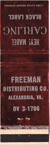 1955 Carling Black Label Beer MD-CARL-1, Freeman Distributing Co. Alexandria Virginia, Baltimore, Maryland