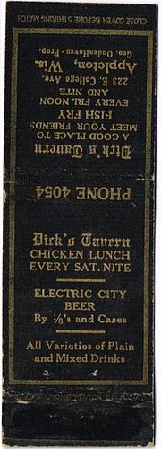 1940 Electric City Beer WI-EC-C, Dick's Tavern223 E College Ave., Appleton, Kaukauna, Wisconsin