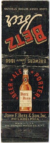 1933 Betz Beer PA-BETZ-1, Rare matchcover Striker reinforced, Philadelphia, Pennsylvania