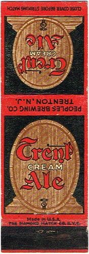 1947 Trent Cream Ale matchcover NJ-PEOP-4 Trenton, New Jersey
