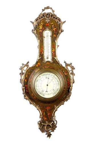 French Paint Decorated & Gilt Metal Barometer