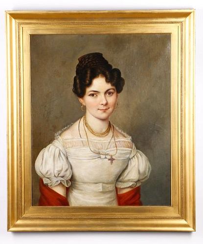 American Portrait "Brunette Beauty with Red Shawl"