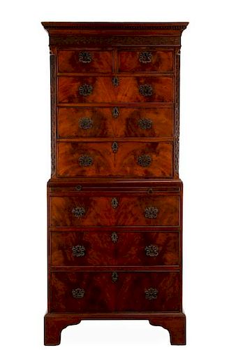 English Chinese Chippendale Style Chest on Chest