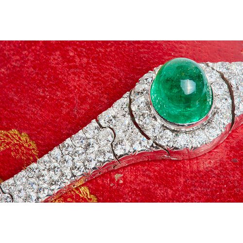 IMPORTANT CERTIFICATED COLOMBIAN EMERALD AND DIAMOND BRACELET, possibly Cartier.