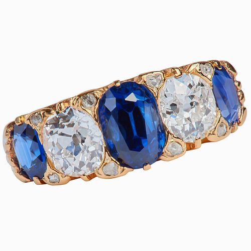 IMPORTANT SAPPHIRE AND DIAMOND 5-STONE RING