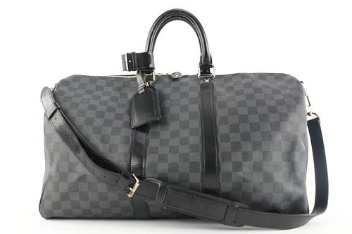 LOUIS VUITTON DAMIER GRAPHITE KEEPALL BANDOULIERE 45 DUFFLE BAG WITH STRAP