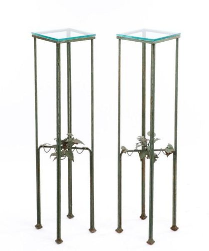Pair of Wrought Iron Floral Decorated Plant Stands