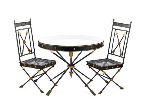 Italian Black Iron & Gilt Chairs & Table Set