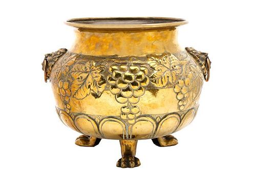 Continental 19th C. Brass Repousse Jardiniere