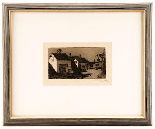 Abraham Walkowitz "Houses at Sunset", Signed Print