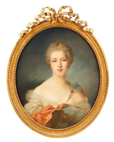 Oval Pastel Portrait of Young Beauty in Pink