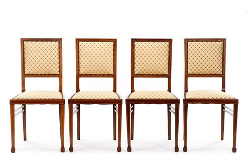 Set of 4 English Inlaid & Upholstered Side Chairs