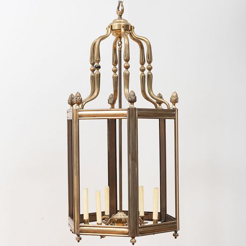 Large Regency Style Brass Hexagonal Lantern