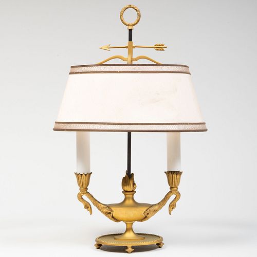 Directoire Style Gilt-Metal Twin Light Bouillotte Lamp