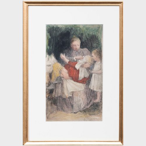 August Franzen (1863-1938): Mother with Two Children