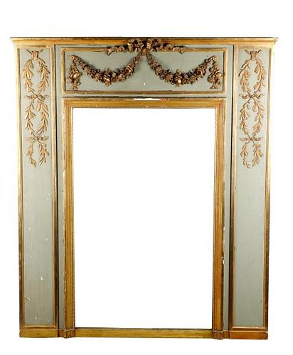 Louis XVI Style Paint & Parcel Gilt Trumeau Mirror