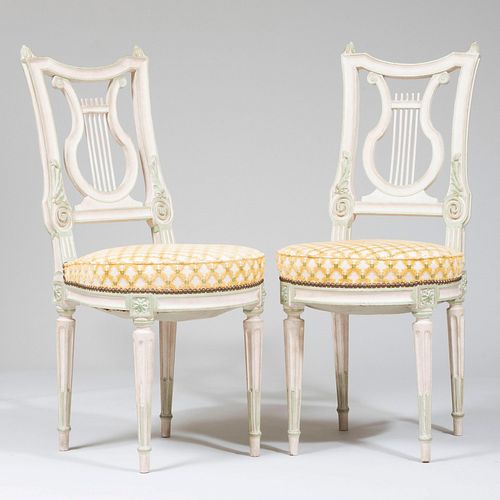 Pair of Louis XVI Style Painted Side Chairs, Stamped Jean MocquÃ©, Ã  Paris, of Recent Manufacture