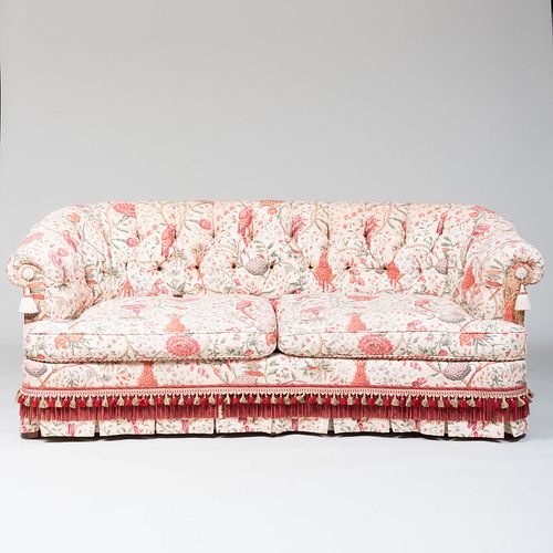 Floral Linen Tufted Upholstered Two Seat Sofa