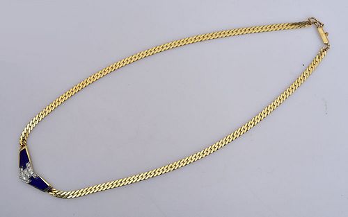14k Gold Italian Lapis and Diamond Necklace