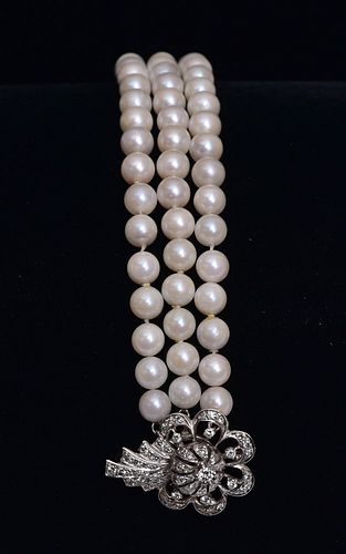 Cultured Pearl Bracelet with Diamond Clasp