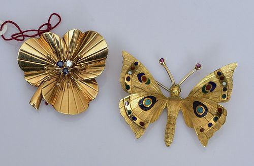 18k and 14k Gold Brooches
