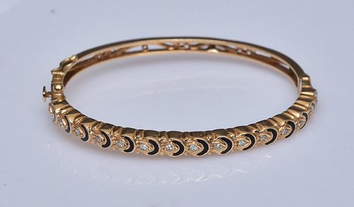 14k Gold Diamond and Enameled Cuff Bracelet