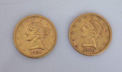 Two American Five Dollar Gold Coins